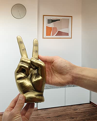 Vaudagio Golden Peace Sign Decor - Modern Victory Hand Sculpture In Gold – Peace Hand Statue Made Of Resin For Office Desk & Living Room - Finger Figurine As Peace Symbol Gesture Decorations For Home #TOP2
