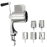 LKHDONG Trommelreibe Edelstahl Gemüseschneider Manuelle Nussmühle mit 5 Trommelklingen, Küchen...