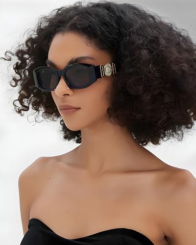 SIEYEWER Retro Trendy Rectangle Sunglasses for Women & Men – Vintage 90s with Stylish Gold Detail, Driving Sunglasses, Small Narrow Square Sunglasses — view 2