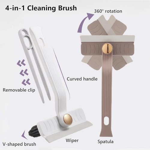 Image of Multi-Function Rotating Crevice Cleaning Brush, Hard Bristle Crevice Cleaning Brush for Household use, Upgraded 4-in-1 Gap Cleaning Brush for Kitchen Bathroom (3, Purple+White+Brown)