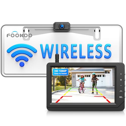 Image of Fookoo HD 1080P 5-inch Wireless Backup Camera, 5 inch Split Screen Monitor Rear View Licence Plate Camera, DIY Guide Lines Wide Angle IP69 Waterproof Easy to Install for Car Pickup Van SUV - DW5CT