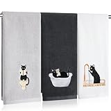 SmoothNovelty 3 Pcs Hand Towels for Bathroom Black Cat Embroidered Decorative Towel 100% Cotton Soft Absorbent Preppy Bathroom Kitchen Decor Bridal Shower Wedding Gift, 13.4 x 29.5 Inch