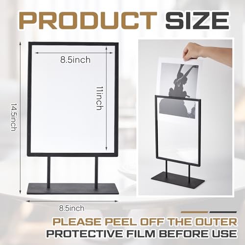 Image of Zhengmy 1 Pcs Tabletop Sign Holder with Flat Base 11 inch x 8.5 inch Double Sided Countertop Sign Holder Vertical Desktop Display Stand Metal Poster Display Stand for Office Store Restaurant Hotels, Black