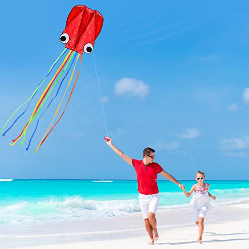 Hengda Kite-Pack 3 Convention Colors-Beautiful Large Easy Flyer Kite For Kids-Software Octopus-It's Big! 31 Inches Wide With Long Tail 157 Inches Long-Perfect For Beach Or Park #TOP3