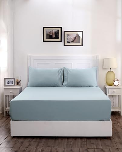Image of Maspar Slumber 100% Cotton Bed Sheet Set, Bed Sheet (152 x 224 cm) with Two Pillow Covers(50 x 75 cm), Single, Blue