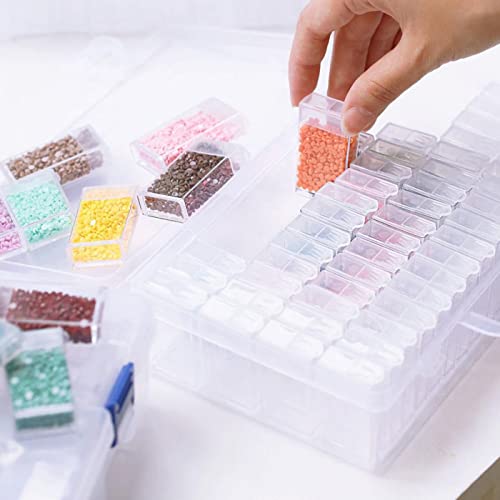 Image of 64pcs Grids Bead Organizer and Storage Diamond Painting Containers Portable Plastic Case Box Arts Crafts Storage for Seeds Beads Sewing Cosmetic Nail Glitter Powder Small Parts Rhinestones (Square)
