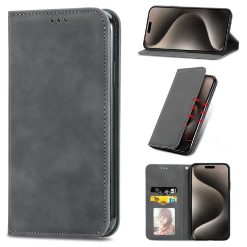 UPLAI Leder Hülle für TCL NxtPaper 70 Pro 5G, Stoßfest Prämie PU Hautgefühl Magnetisch Handyhülle mit Ständer Kartenfächer, Folio Brieftasche Schutzhülle Hülle. Grau