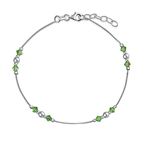 Bling Jewelry Lime Grün Kristall Bead Fußkettchen Armband Für Damen 925 Sterling Silber Einstellbar 9 Bis 10 Zoll