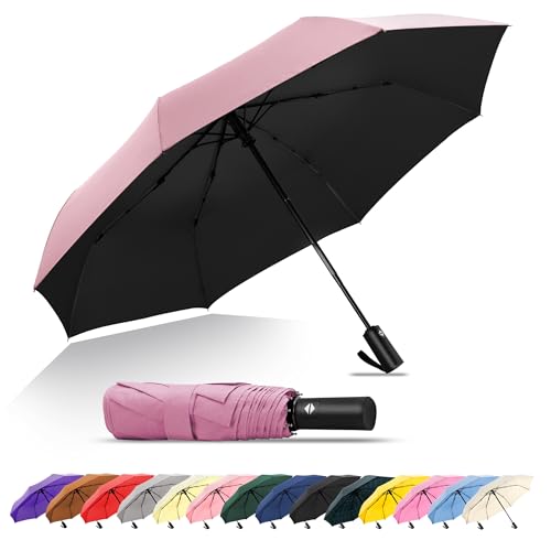 SoulRain Travel Umbrella - Windproof and Compact Umbrellas for Rain - Perfect Large sun Auto Folding UV Umbrella - windproof small size, foldable Golf Companion(PinkUV)