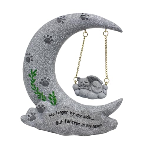 CVUTOVO Pietra Commemorativa in Resina a Forma di Gatto Angelo, Statuetta da Giardino per Animali Domestici, Decorazione Esterna per Giardino, Veranda e Balcone, Memoriale per Gatti Defunti