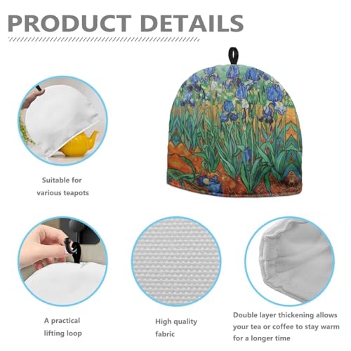 Image of Hudotybom Irises Print Tea Cozy for Teapot Insulated Large Teapot Cover to Keep Warm Tea Kettle Cover Machine Washable Coffee Pot Cloth Covers Kitchen Home Decorations