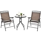 DORTALA 3-Piece Outdoor Indoor Bistro Conversation Set, Patio Pub Dining Set with 2 Folding Chairs &