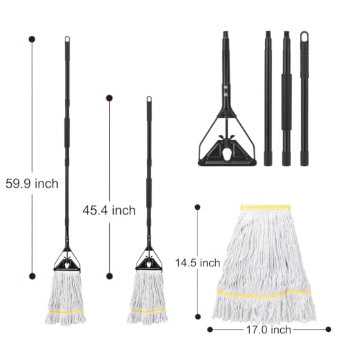 Image of Commercial Industrial Mop,59 inch Handle,3 Extra Large White Replacement Heads