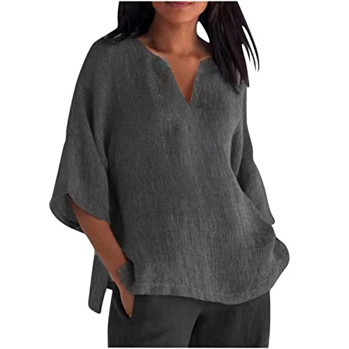 STILING VERSATILE: Indossala aperta come copertura leggera sulla spiaggia, annodata sopra ai jeans per un look casual, o abbinata a un paio di pantaloni eleganti. Questa camicia lino donna manica lunga può essere anche arrotolata fino al gomito per un effetto più informale e fresco