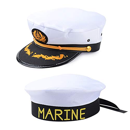 MEJOSER 2PCS Chapeau de Marin Chapeau Capitaine Bateau Matelot Béret Marin Adulte Chapeau de Yacht Navire Déguisement Costume Cover