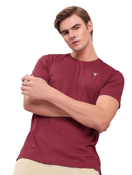 Image of TECHNOSPORT Men's Slim Fit Polyester Activewear Sports T-Shirt with Moisture-Wicking Comfort for Workout, Running & Gym