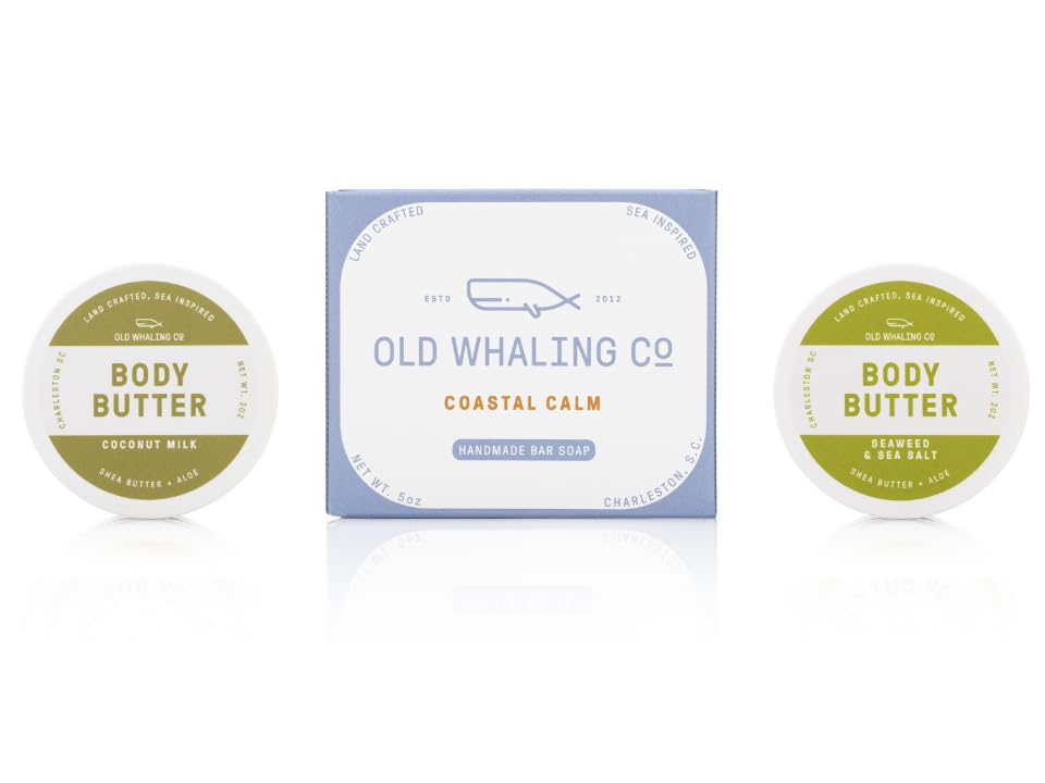 Old Whaling Co Seaside Discovery Kit | set of 3 products | 3 sea-inspired scents | travel friendly | bar soap + 2 travel size body butters | Coconut Milk | Coastal Calm | Seaweed & Sea Salt