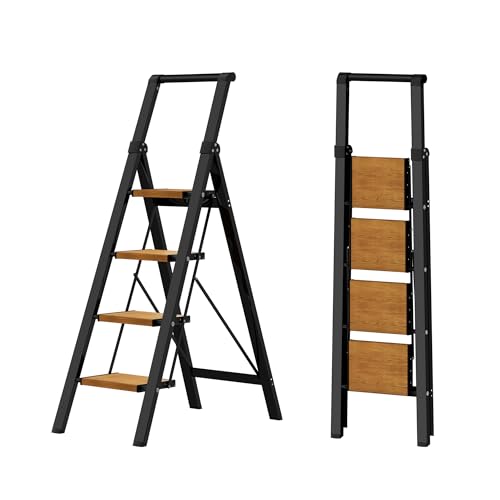 HillhutApex Step Ladder, Aluminum Lightweight Folding 4 Step Stool with Anti-Slip Wide Pedal, 330lbs Capacity Steel Ladder for Household and Office by HillhutApex - Used condition - US$87.09