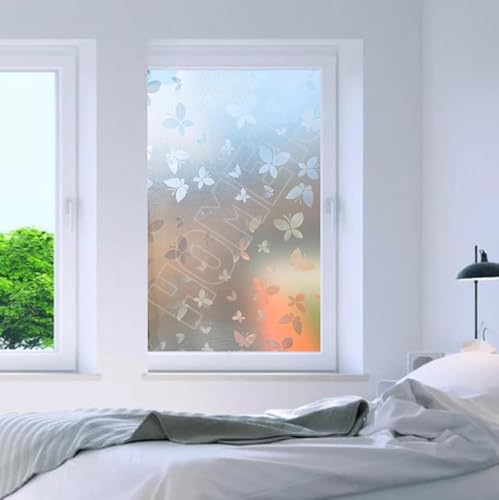Image of HOME13 Frosted Glass Film Window Privacy Film Decoartive Window Film Heat Control Glass Sticker for Home & Office (24 x 96 Inch, Butterfly)