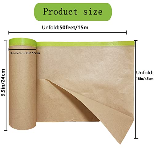 18Inx50Ft Masking Paper, Paint Masking, Automotive Paint Paper Roll With Tape, Tape And Drape For Painting, Assorted Paint Masking Paper For Car And Furniture，Waterproof Tear Resistant (2 Rolls) #TOP5