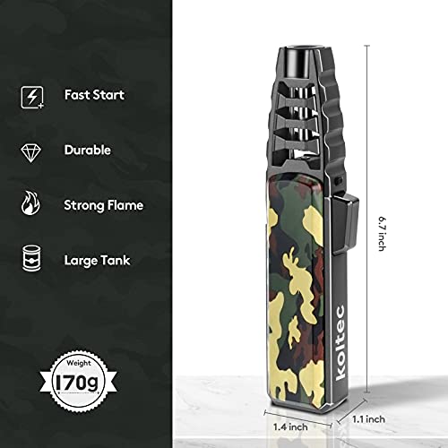 KOLTEC Butane Torch, Outdoor Windproof Cooking Torch Lighter, Refillable Adjustable Jet Flame Kitchen Butane Lighter with Safety and Fire Lock, Gift Box Package (Gas Not Included) (Camouflage)