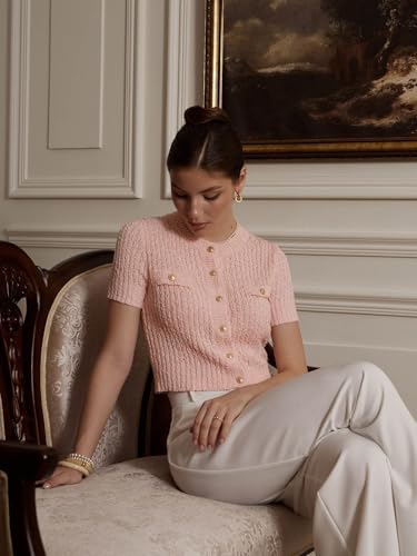 Women’s Summer Short Sleeve Cropped Knit Cardigan Trendy Casual Light Slim Button Down Sweater Top Work Travel Shirts4