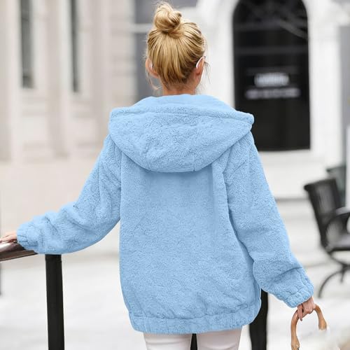 ilzjaua Womens Sherpa Fleece Jacket Sherpa Jacket Women Hooded Plush Fuzzy Fleece Coats Bomber Shape Winter Fall Clothes for Women 2026 Chaquetas De Mujer Elegantes Vacation Capsule Wardrobe - image 3