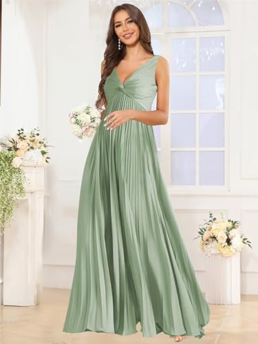 BANTRATIC Satin Sleeveless Bridesmaid Dresses for Women A-Line Pleated Maxi Formal Evening Wedding Guest Gown2