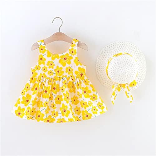 Image of Bold N Elegant Girls Cotton Sleeveless Floral Print Summer Frock Dress with Sun Hat for Preschool Girls