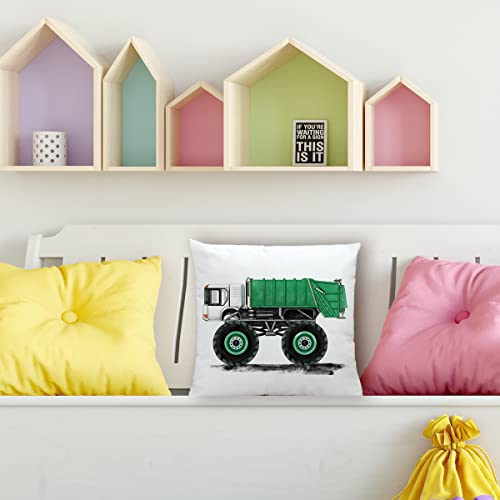 Garbage Truck Monster Truck Pillow Cover 18X18 Inch Watercolor Transportation Green Monster Truck Throw Pillow Case Pillowcase Cushion Cover For Couches And Sofas #TOP2