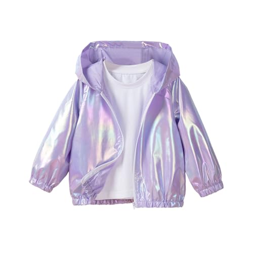 Generisch 2026 Niñas Chaqueta Ligera A Prueba De Viento Con Cremallera Abrigo Primavera Delgada Impermeable Niños Ropa Exterior Reflectante Sol, morado, 5-6 años