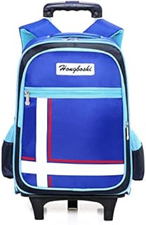 Y&D Kids's back to school Trolly Bag Multifunctional Polka Dot Detachable Double Wheel Solid Color Waterproof School Backpack blue color