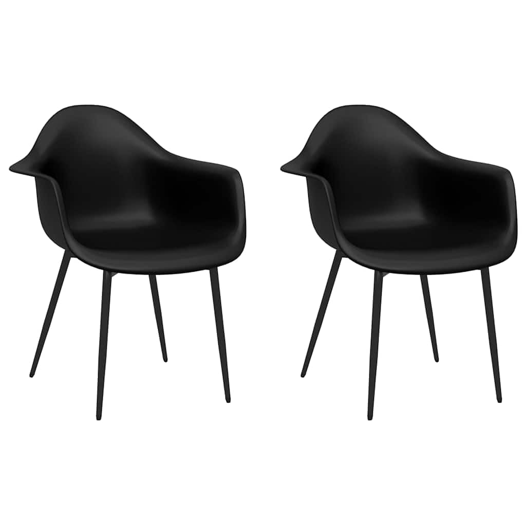 Sedie da pranzo 2 PZ Nero PP con gambe in metallo