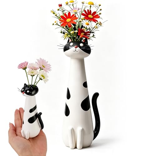 Handcrafted Cat Vase Quirky Cat Vase 2026 New Whimsical Kitty Planter for Small Flowers Boho Desk Shelf Decor Unique Gift for Cats Lovers