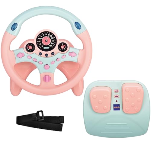 RedCrab Kinder Lenkrad Spielzeug, 360° Rotation Auto Simulator mit Bremse und Gaspedal, Kinder Lenkrad für Auto mit Licht, Ton- und Musikfunktion, Lernspielzeug Geschenk(Rosa)