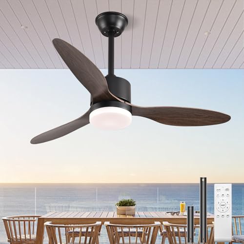 AHAWILL 42''Ceiling Fans with Lights and Remote,Outdoor Ceiling Fan with LED Light,6 Speed,Retractable,High cfm,3 Blades Ceiling Fans for Patio,Bedroom,Living Room,Indoor.(Woodgrain Color)