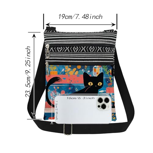 Botanical Cat Adjustable Shoulder Strap Crossbody Bag Golden-Eyed Cat with Leafy Motif Print for Adult Plant Lovers Birthday Gift for Gardener's Plant Lover's Day​​ Kitten Lover2