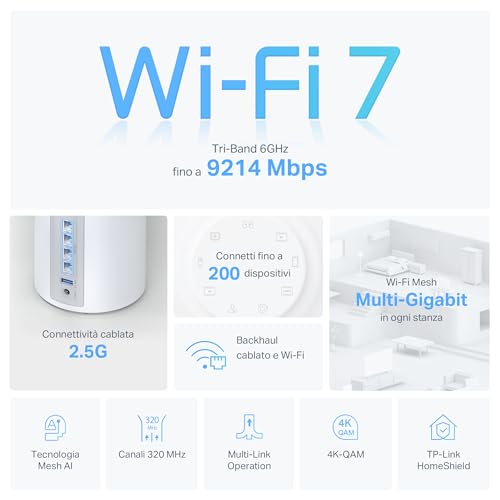 WiFi 7 Deco BE65(3-pack) Router Mesh WiFi, BE9214Mbps Tri-Band, Canali 320 MHz, Porta Ethernet da 2,5 Gbps, Senza Precedenti, Alexa, Funziona con Qualsiasi ISP e Modem, 3 Pezzi - Powerline - Immagine 1