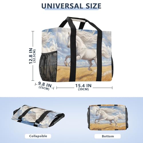 White Horse Farmhouse Large Beach Bag Waterproof Beach Tote Bags for Women Travel Gym Pool3