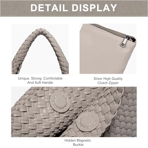 Image of Woven Bag Purses and Handbags Woven Vegan Leather Tote Shoulder Top-Handle Bag With Purses for Women