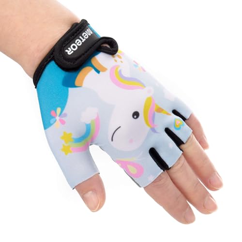 meteor Enfants Gants de Vélo Garçons Filles Cyclisme VTT Demi-Doigts Antidérapant Mitaines de Sport Antichoc Respirant Courts pour Bicyclette Réglables Scooter Paire de Gant