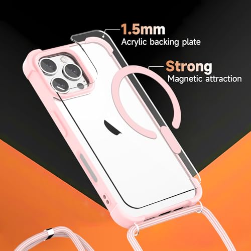 Coque avec sangle réglable iPhone 16 Pro Max rose pour un transport mains libres MagSafe