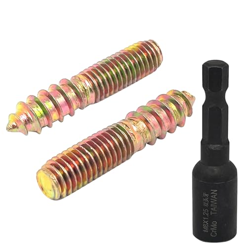 Image of generic 10pcs M8x40mm Hanger Bolts Double Headed Bolts Screw Kit,Self-Tapping Hanger Bolts Screw for Wood Furniture,with 1pcs M8x1.25mm Driver, Zinc-plated surface