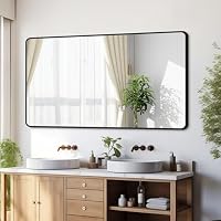 Boromal Badezimmerspiegel 120x70cm Spiegel Badspiegel Vertikal/Horizontal Dekorative Wandspiegel für Badezimmer, Wohnzimmer, Gäste WC Schwarz – Ansicht 3