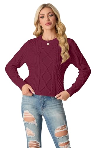 Image of GRECERELLE 2026 Womens Fall Winter Long Sleeve Casual Pullover Sweater Tops | Crewneck, Cable Knit, Chunky, Vintage Style, Anti-static(XS-2XL)