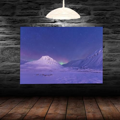 Tableau aurore boréale 50x70cm avec cadre en toile paysage moderne