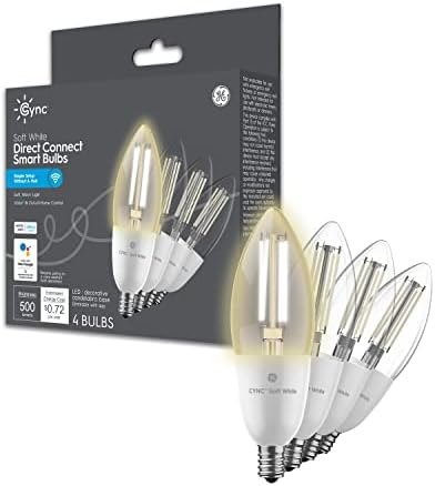 GE CYNC Smart LED Light Bulb, B11 Candle Light Bulb, Works with Amazon Alexa and Google Home, WiFi Light, 60W Equivalent, Soft White, Small Base (Pack of 4)