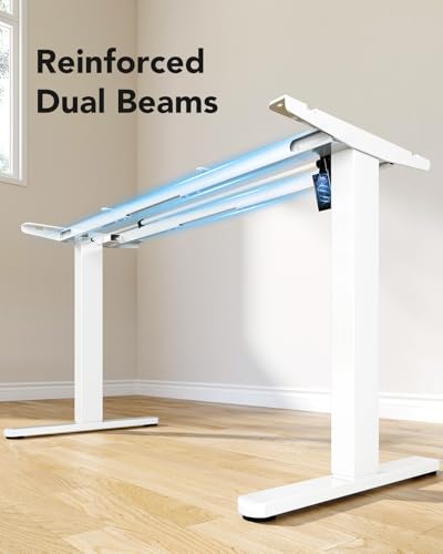 Image of HUANUO Standing Desk Frame with 220lbs Powerful Brushless Motor, Double Crossbeam Structure, Thick Adjustable Desk Legs, for Max 35.4″ x 86.6″ Desktop, for Home Office, White Frame Only