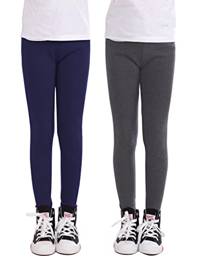 Kiench Girls Leggings Thick Cotton Basic Stretch Warm Pants 2-Pack