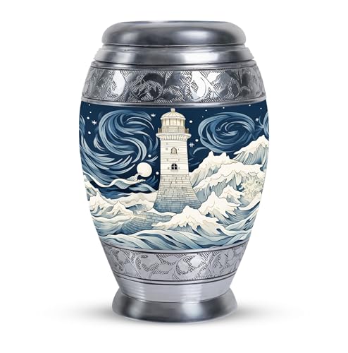 Aluminum Light House Design Blue Marble Cremation Urn - Small Urn for Human